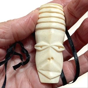 Vintage 1930s Carved Bone Tribal Pendant Estate Rare
